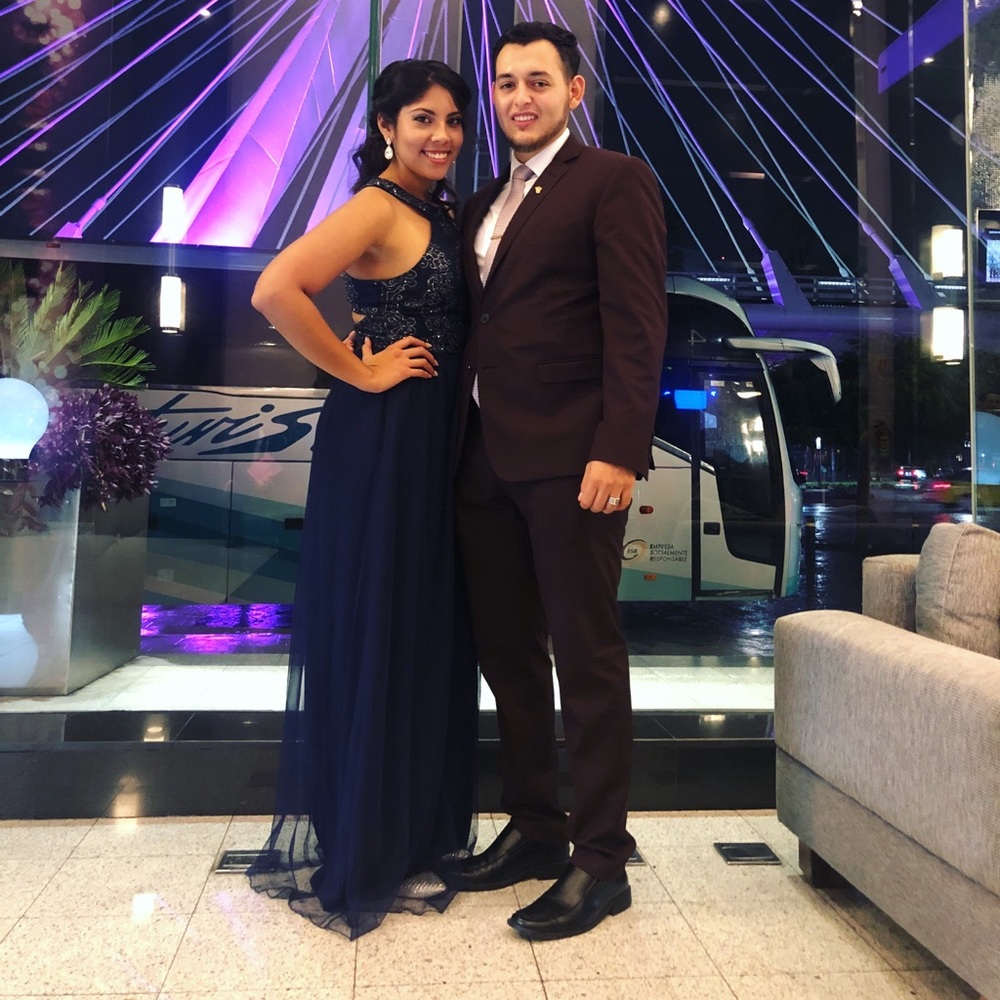 Long Royal blue sequin backless halter dress